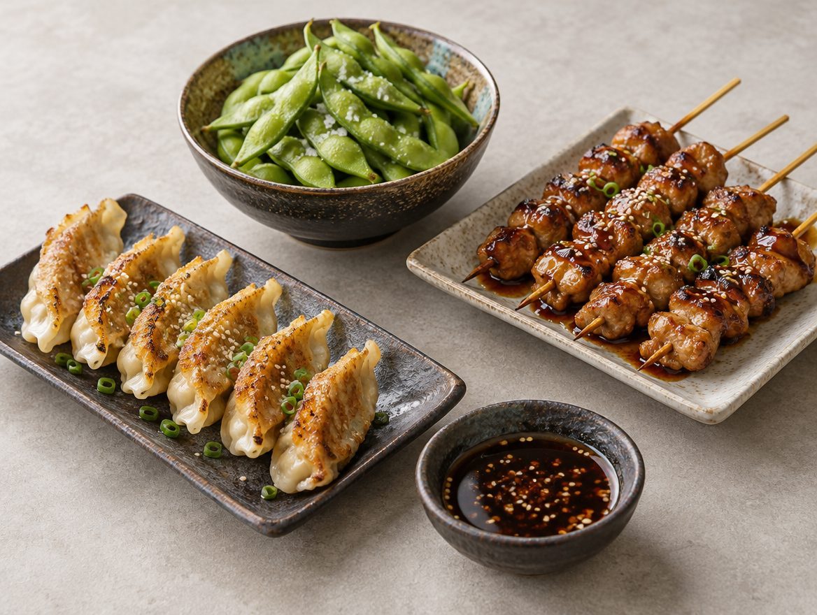 Gyoza, edamame en yakitori